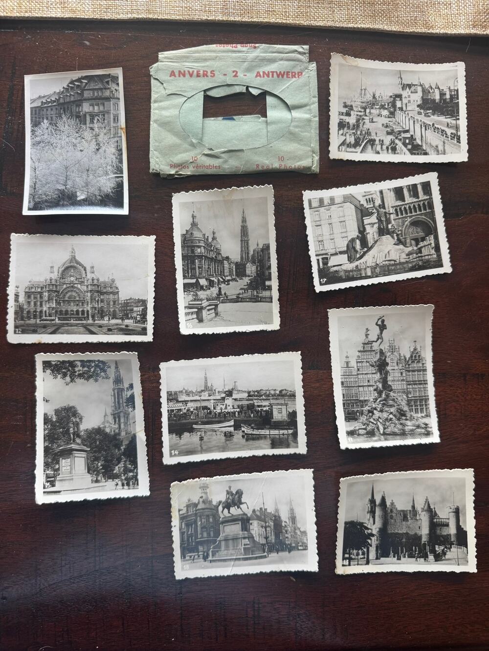 Vintage Antwerp Belgium Real Photo Souvenir Set 10 Photos Anvers RPPC Sleeve
